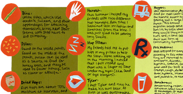 An information graphic beginning with the physical plant then branching out to personal experience and greater historic context. The icons correspond with short stories from my life. 
